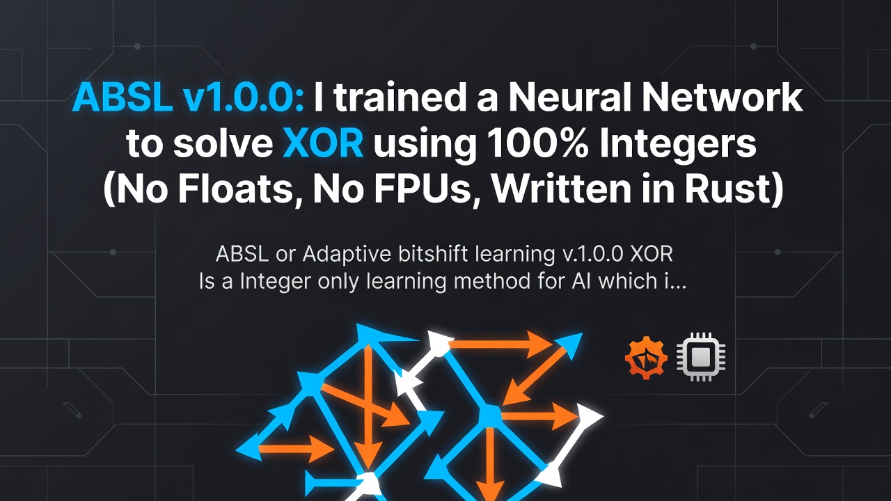 ABSL v1.0.0: I trained a Neural Network to solve XOR using 100% Integers (No Floats, No FPUs, Written in Rust)