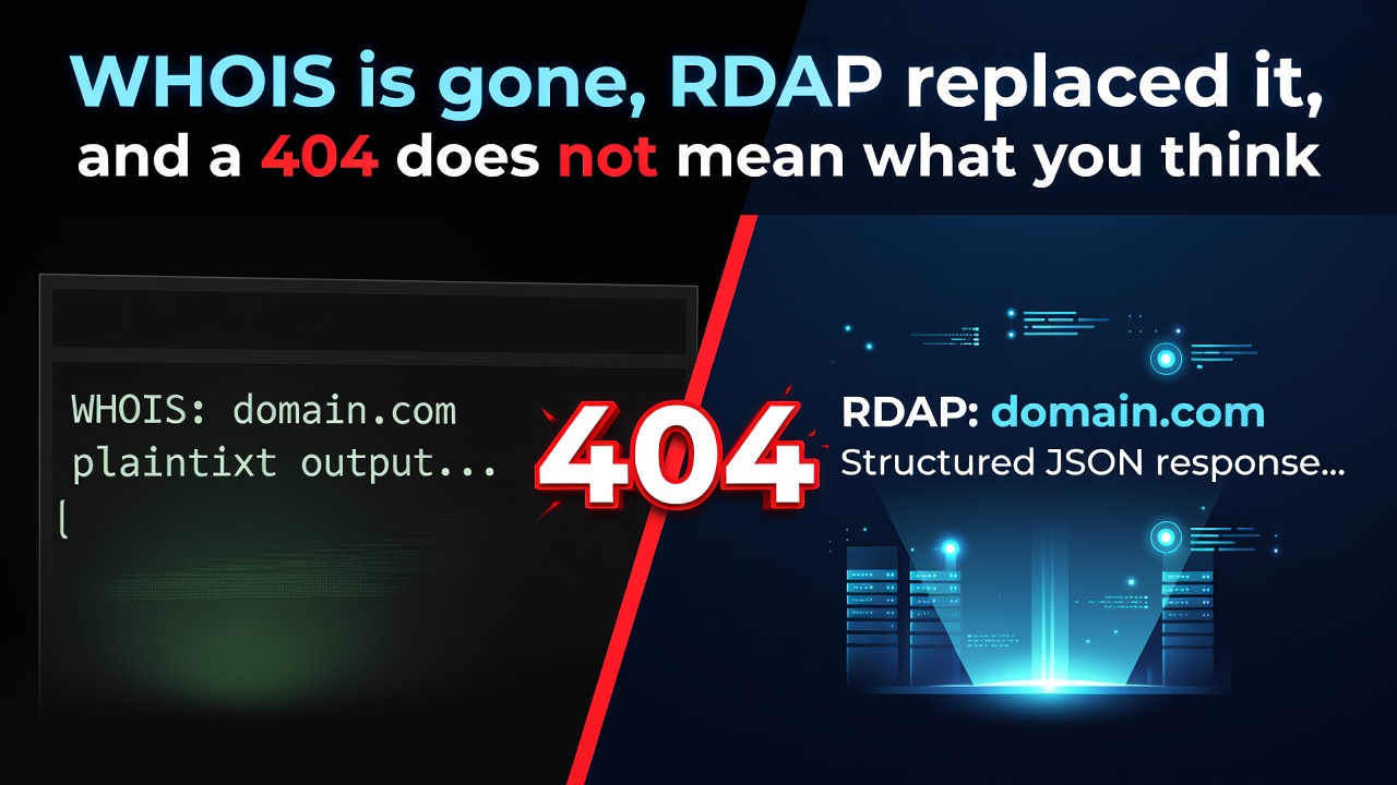 WHOIS is gone, RDAP replaced it, and a 404 does not mean what you think