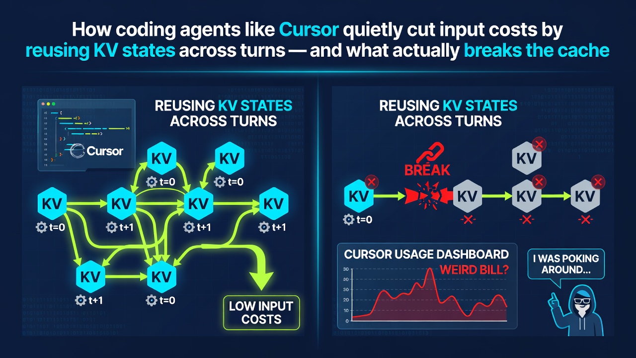 How coding agents like Cursor quietly cut input costs by reusing KV states across turns — and what actually breaks the cache