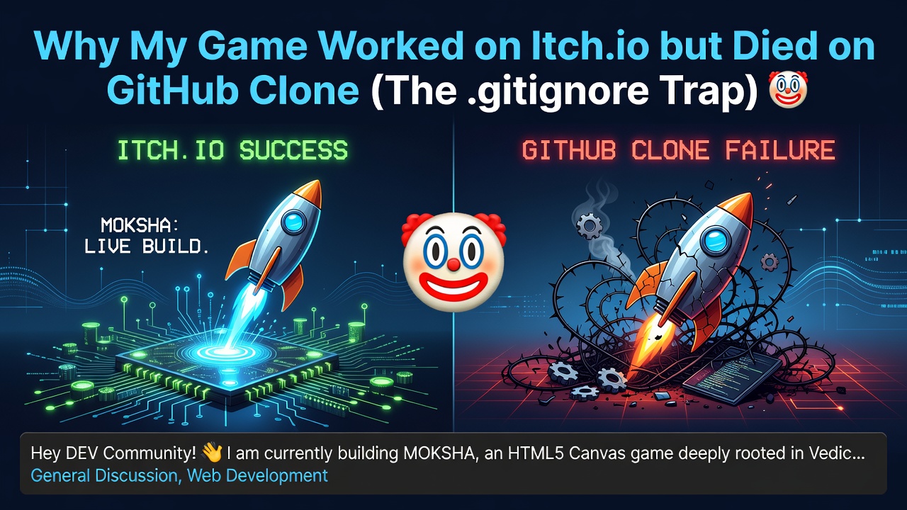 Why My Game Worked on Itch.io but Died on GitHub Clone (The .gitignore Trap) 🤡