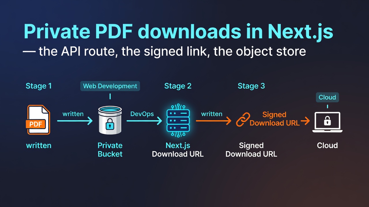 Private PDF downloads in Next.js — the API route, the signed link, the object store