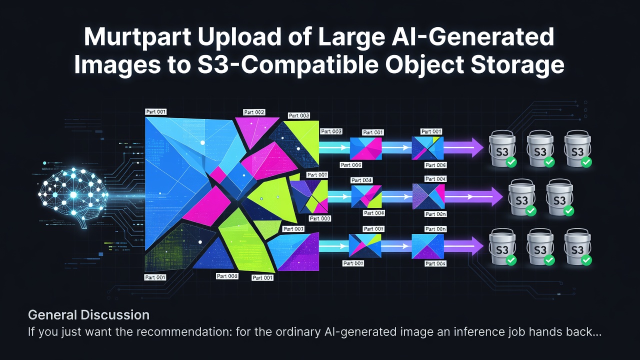 Multipart upload of large AI-generated images to S3-compatible object storage