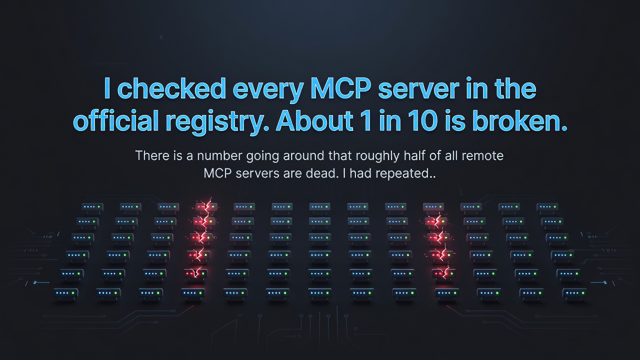 I checked every MCP server in the official registry. About 1 in 10 is broken.
