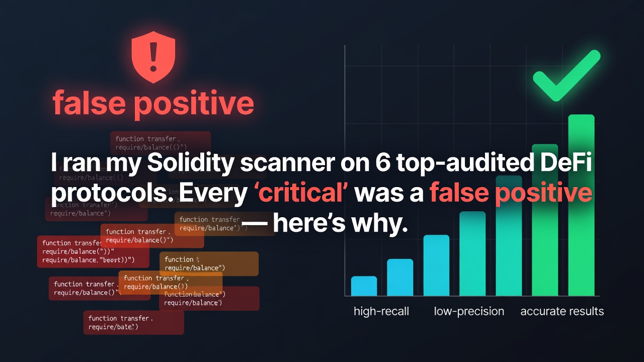 I ran my Solidity scanner on 6 top-audited DeFi protocols. Every 'critical' was a false positive — here's why.