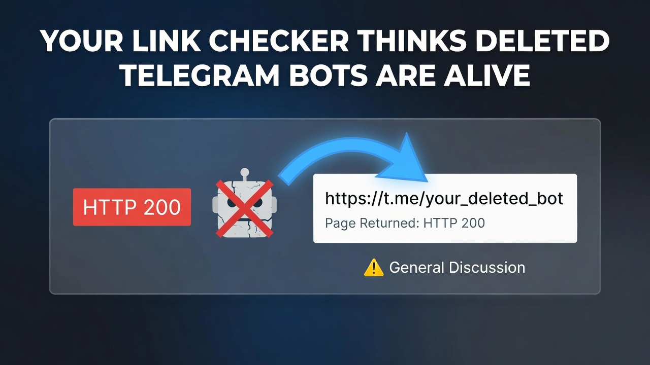 Your link checker thinks deleted Telegram bots are alive