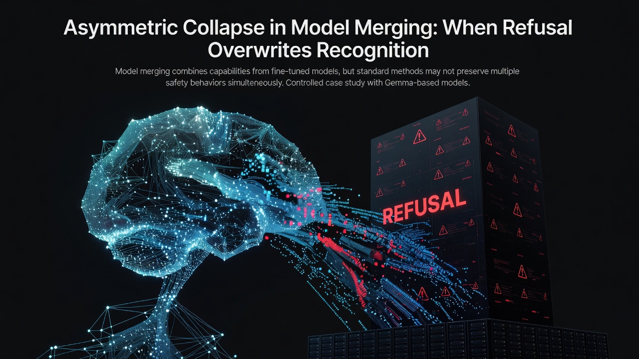 Asymmetric Collapse in Model Merging: When Refusal Over- writes Recognition