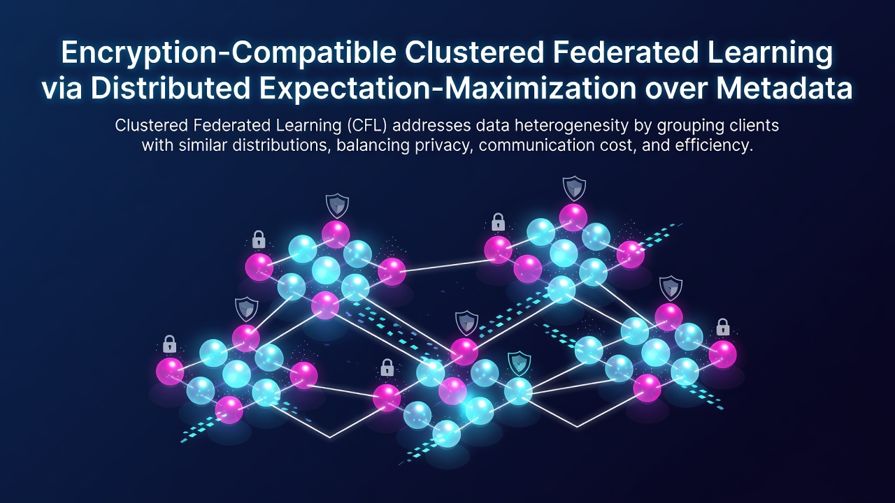 Encryption-Compatible Clustered Federated Learning via Distributed Expectation-Maximization over Metadata