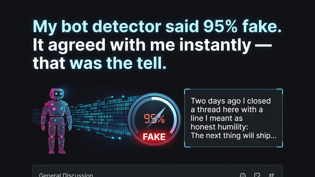 My bot detector said 95% fake. It agreed with me instantly — that was the tell.