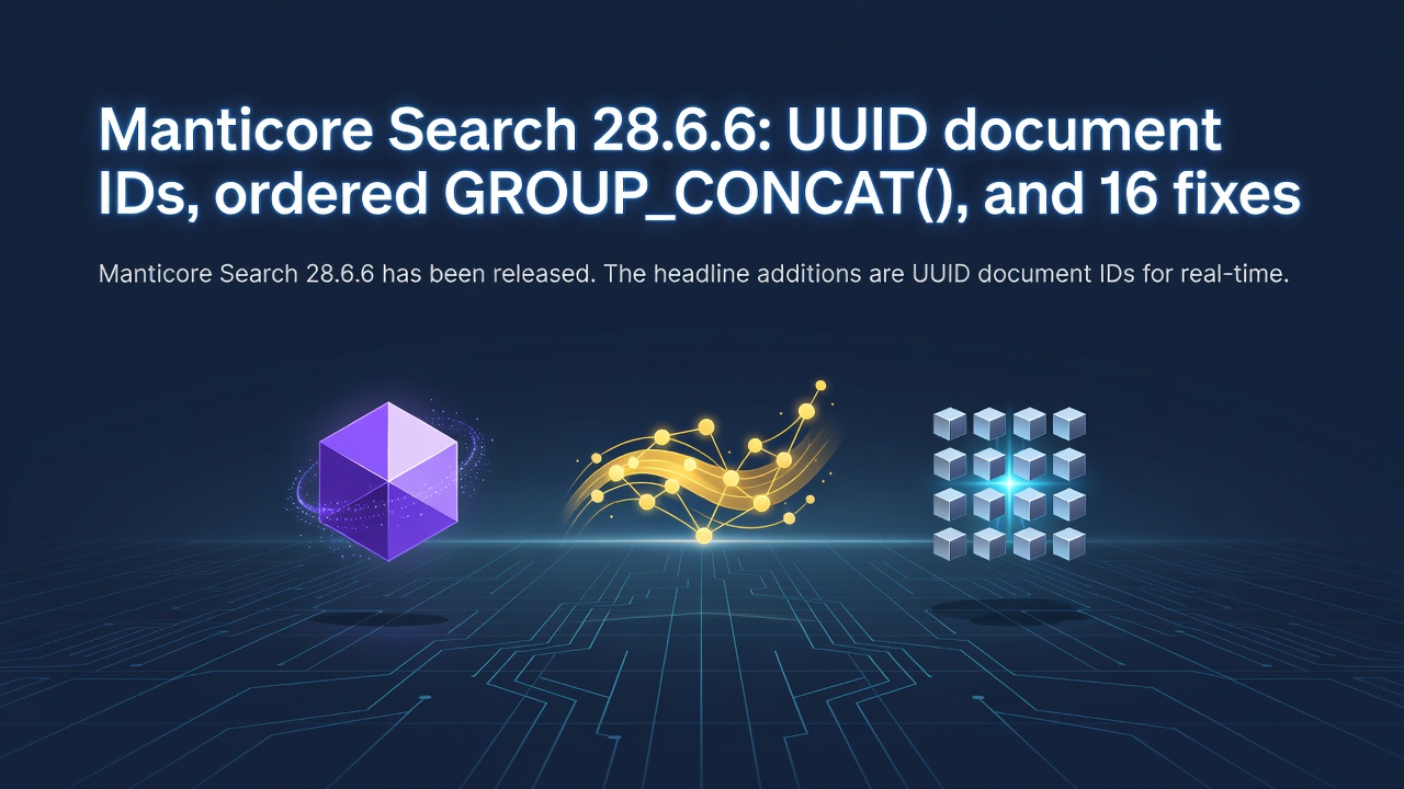 Manticore Search 28.6.6: UUID document IDs, ordered GROUP_CONCAT(), and 16 fixes