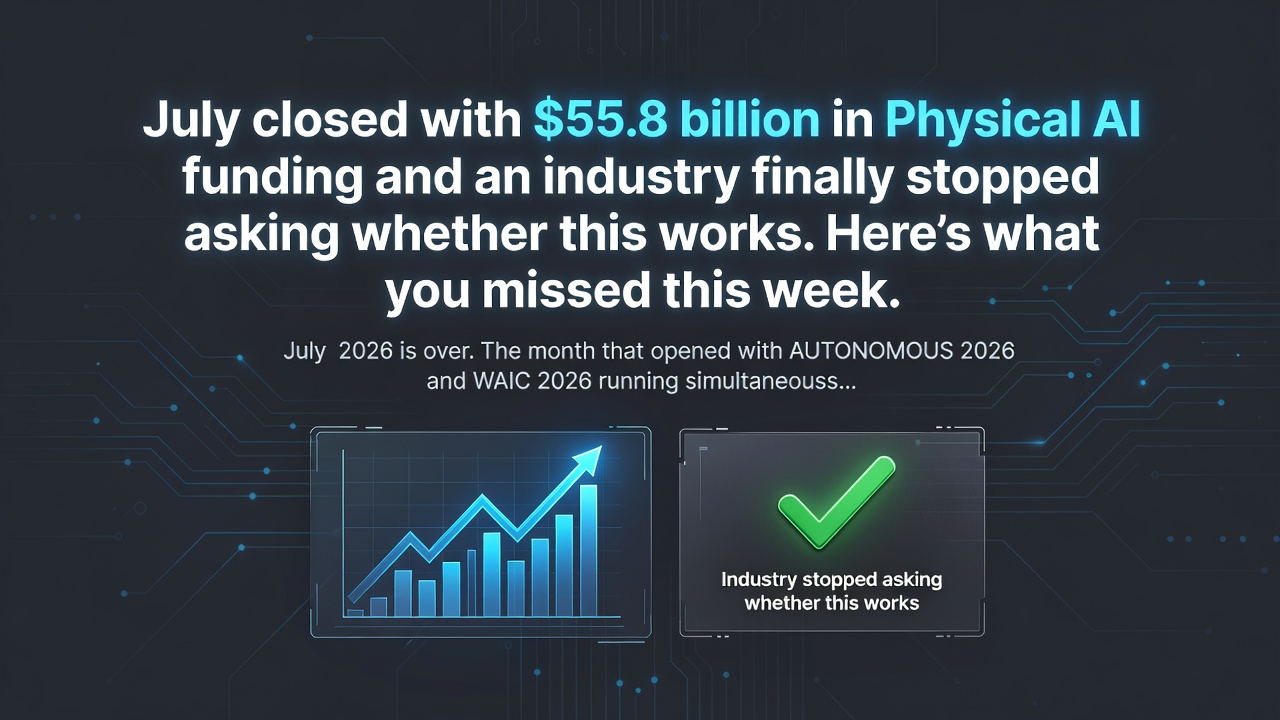 July closed with $55.8 billion in Physical AI funding and an industry finally stopped asking whether this works. Here's what you missed this week.