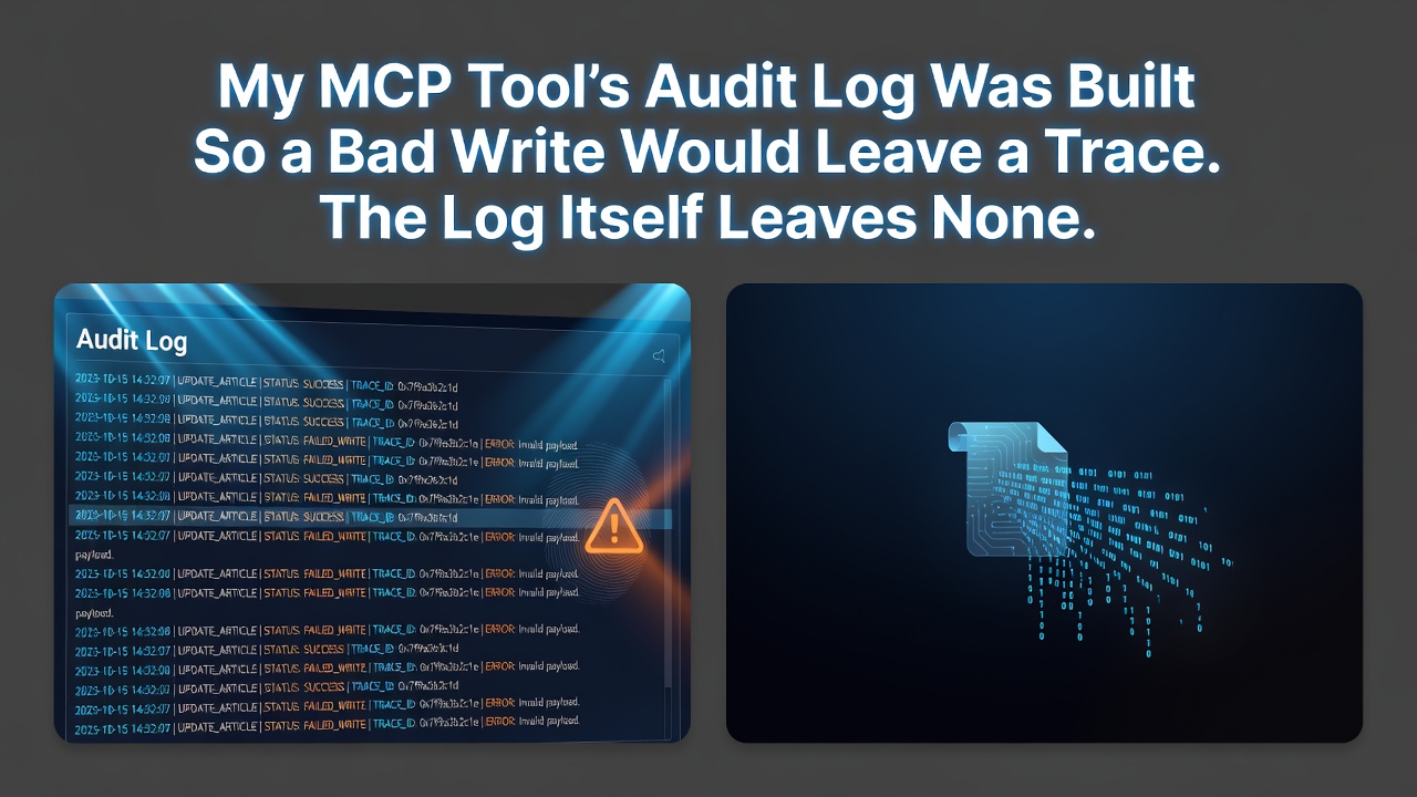 My MCP Tool's Audit Log Was Built So a Bad Write Would Leave a Trace. The Log Itself Leaves None.