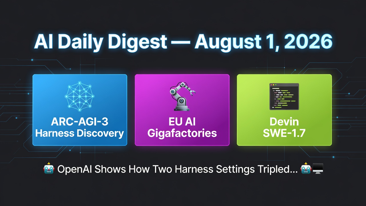 AI Daily Digest — August 1, 2026: ARC-AGI-3 Harness Discovery, EU AI Gigafactories, Devin SWE-1.7