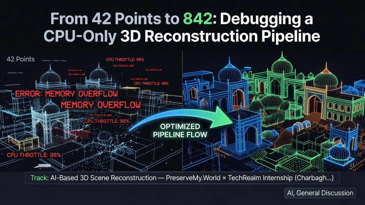 From 42 Points to 842: Debugging a CPU-Only 3D Reconstruction Pipeline