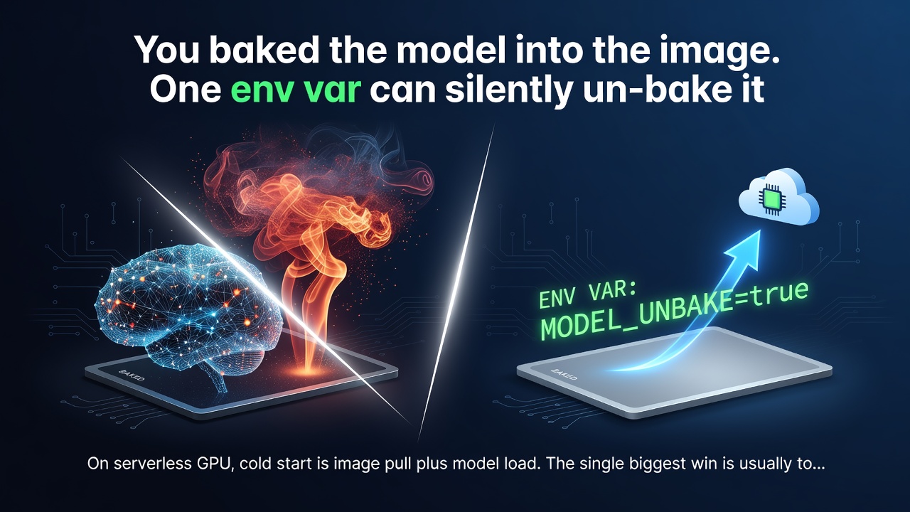 You baked the model into the image. One env var can silently un-bake it
