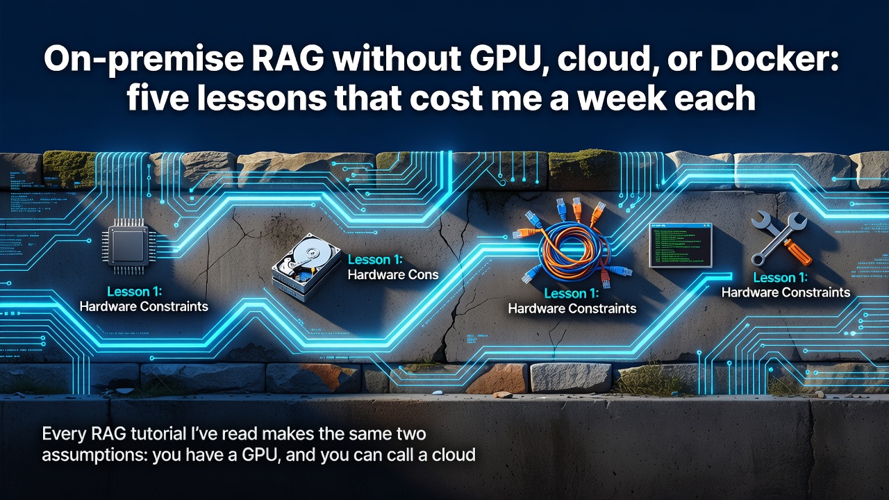 On-premise RAG without GPU, cloud, or Docker: five lessons that cost me a week each