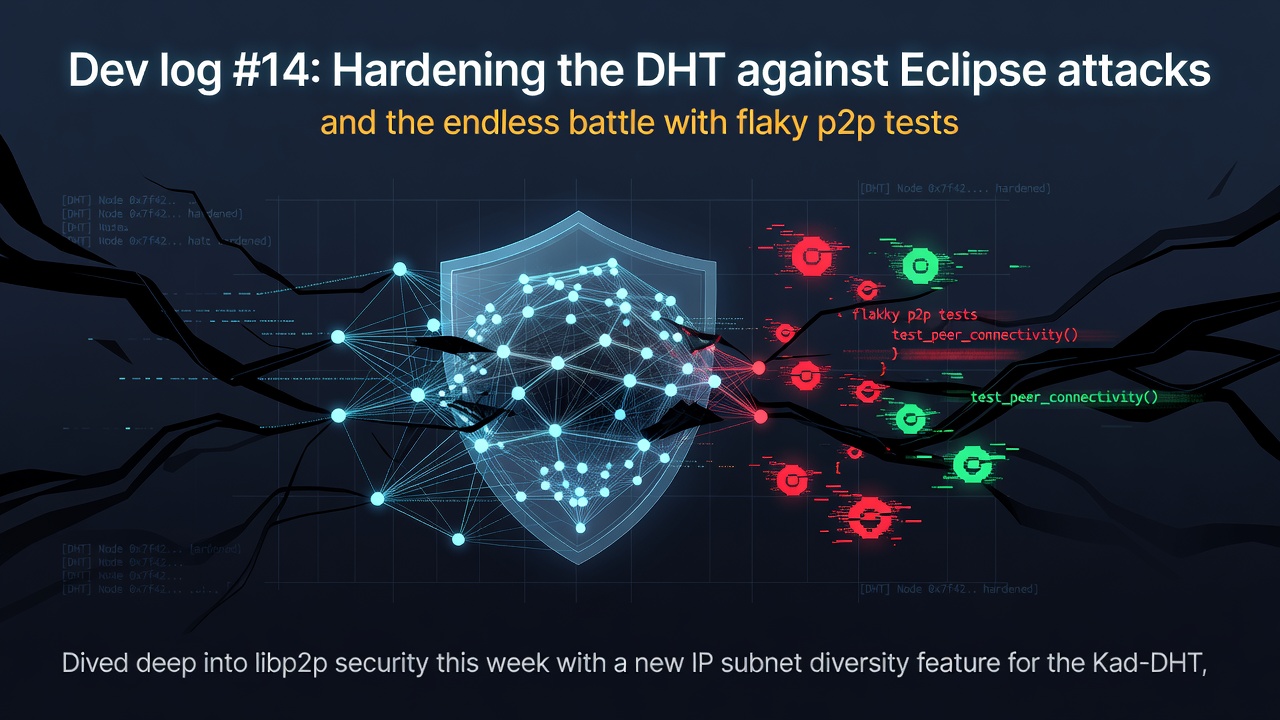 Dev log #14 Hardening the DHT against Eclipse attacks and the endless battle with flaky p2p tests