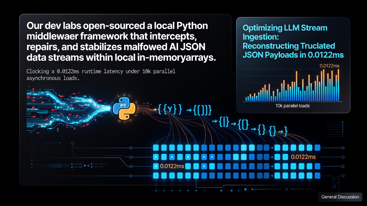 Our dev labs open-sourced a local Python middleware framework that intercepts, repairs, and stabilizes malformed AI JSON data streams within local in-memory arrays. Clocking a 0.0122ms runtime latency under 10k parallel asynchronous loads.