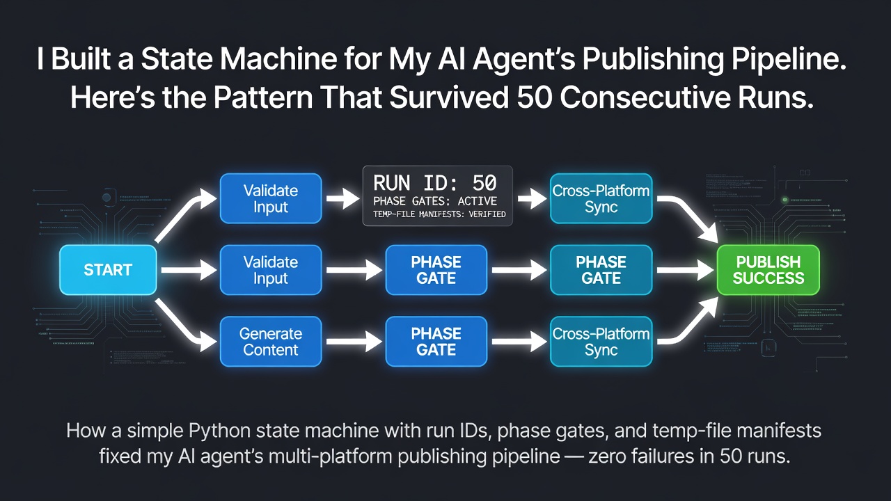 I Built a State Machine for My AI Agent's Publishing Pipeline. Here's the Pattern That Survived 50 Consecutive Runs.