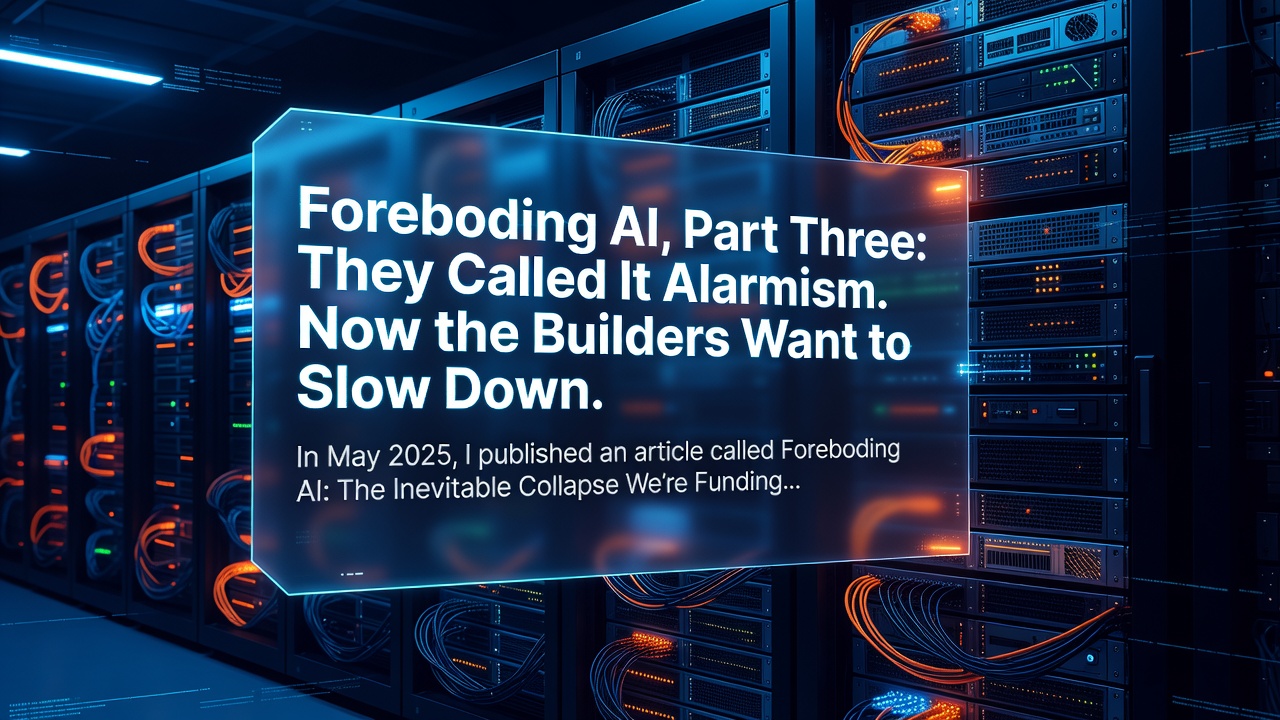 Foreboding AI, Part Three: They Called It Alarmism. Now the Builders Want to Slow Down.