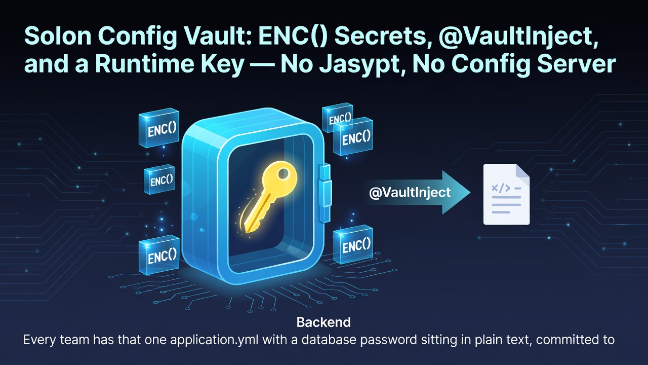 Solon Config Vault: ENC() Secrets, @VaultInject, and a Runtime Key — No Jasypt, No Config Server