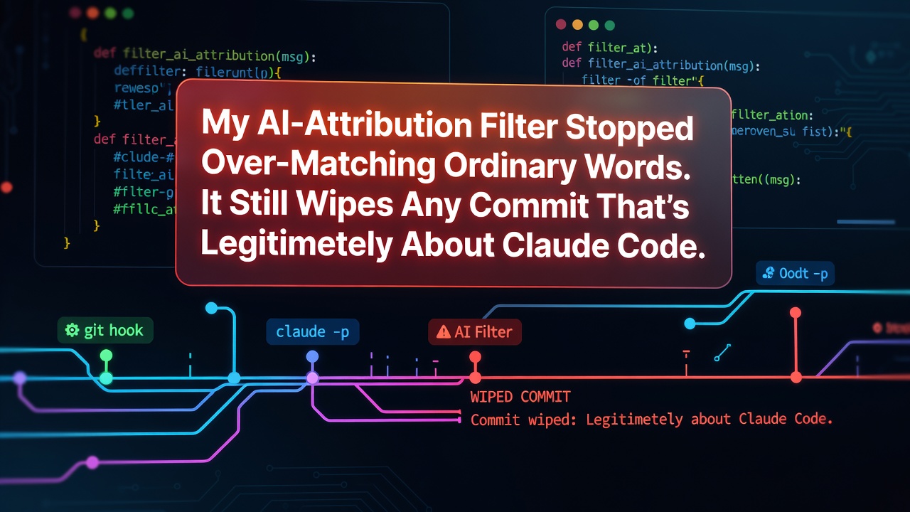 My AI-Attribution Filter Stopped Over-Matching Ordinary Words. It Still Wipes Any Commit That's Legitimately About Claude Code.