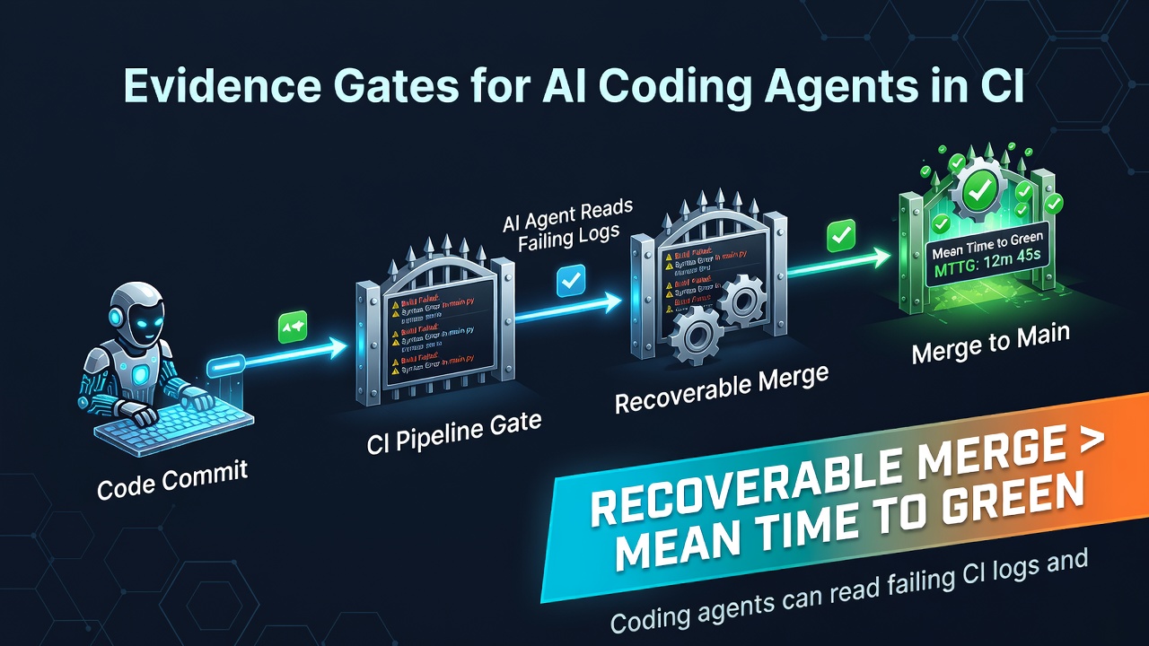 Evidence Gates for AI Coding Agents in CI — Recoverable Merge over Mean Time to Green
