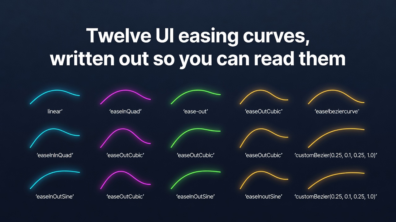 Twelve UI easing curves, written out so you can read them