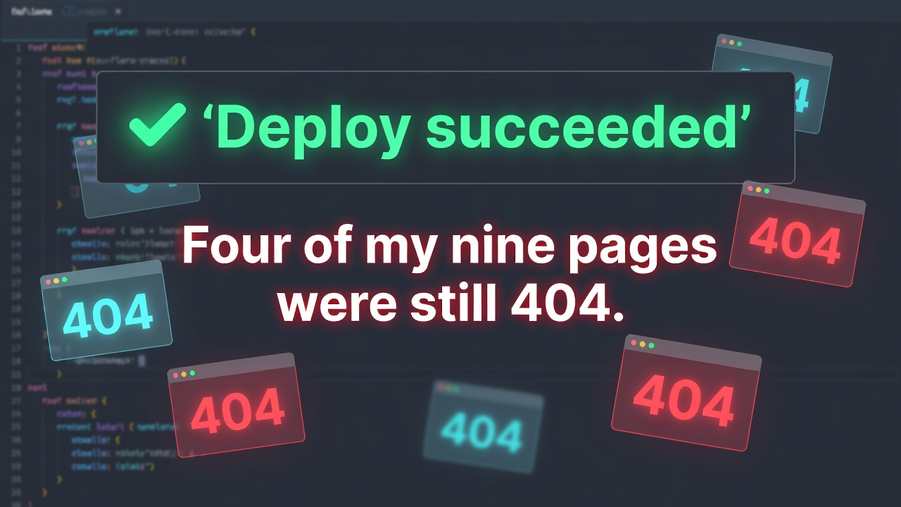 'Deploy succeeded.' Four of my nine pages were still 404.