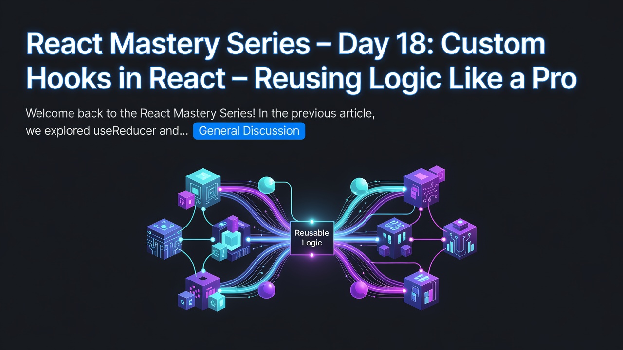 React Mastery Series – Day 18: Custom Hooks in React – Reusing Logic Like a Pro