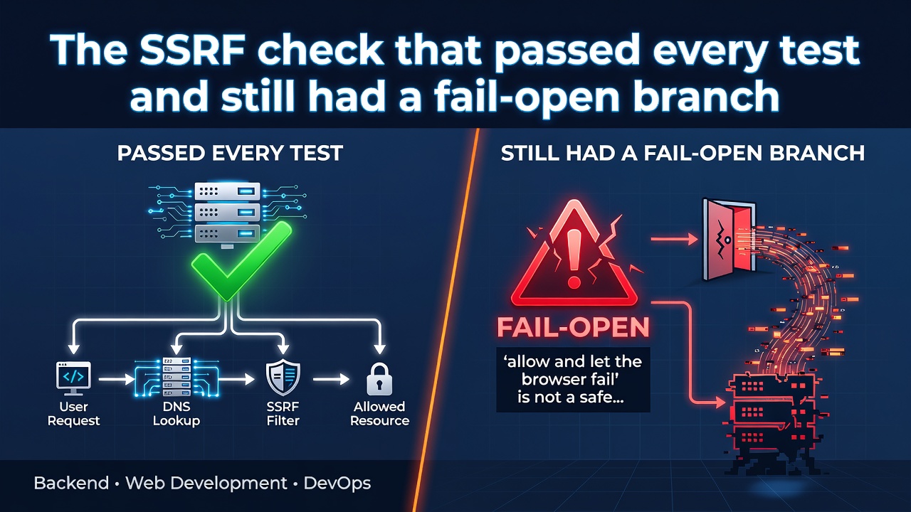 The SSRF check that passed every test and still had a fail-open branch