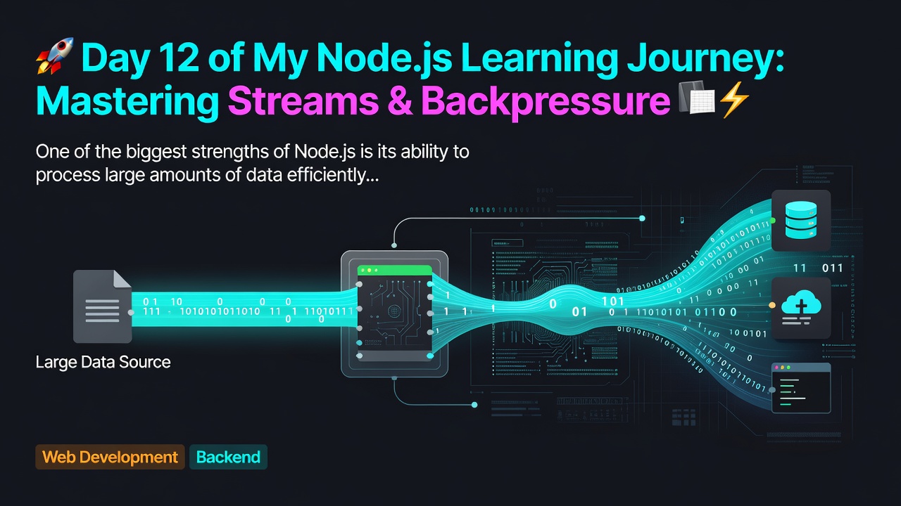 🚀 Day 12 of My Node.js Learning Journey: Mastering Streams & Backpressure 📂⚡