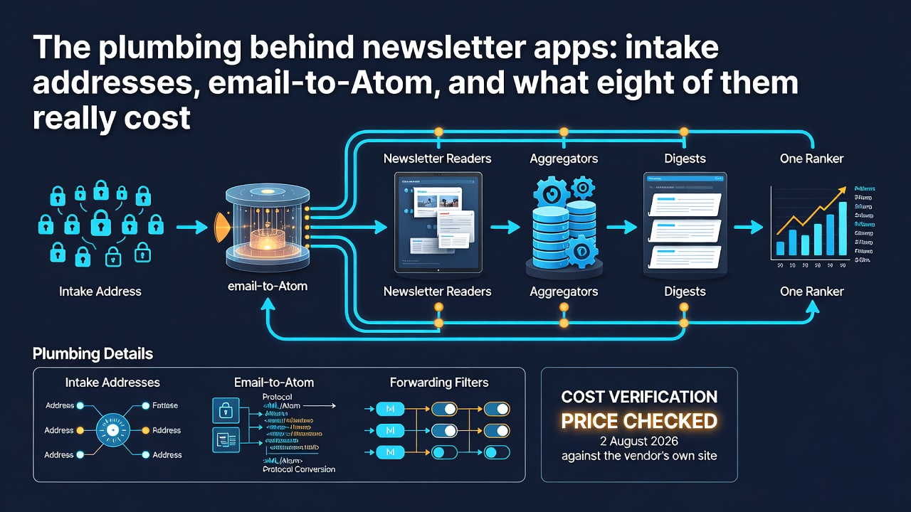 The plumbing behind newsletter apps: intake addresses, email-to-Atom, and what eight of them really cost