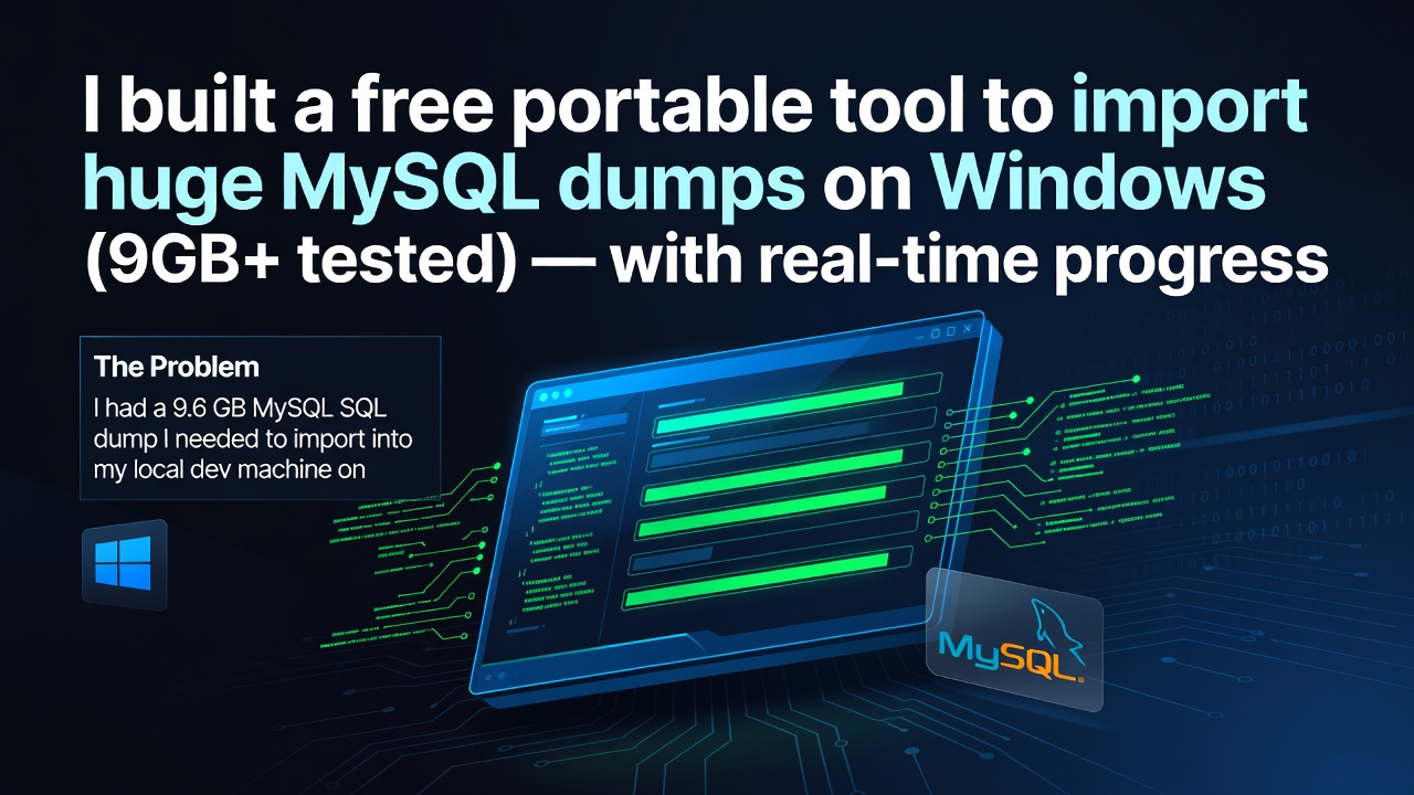 I built a free portable tool to import huge MySQL dumps on Windows (9GB+ tested) — with real-time progress